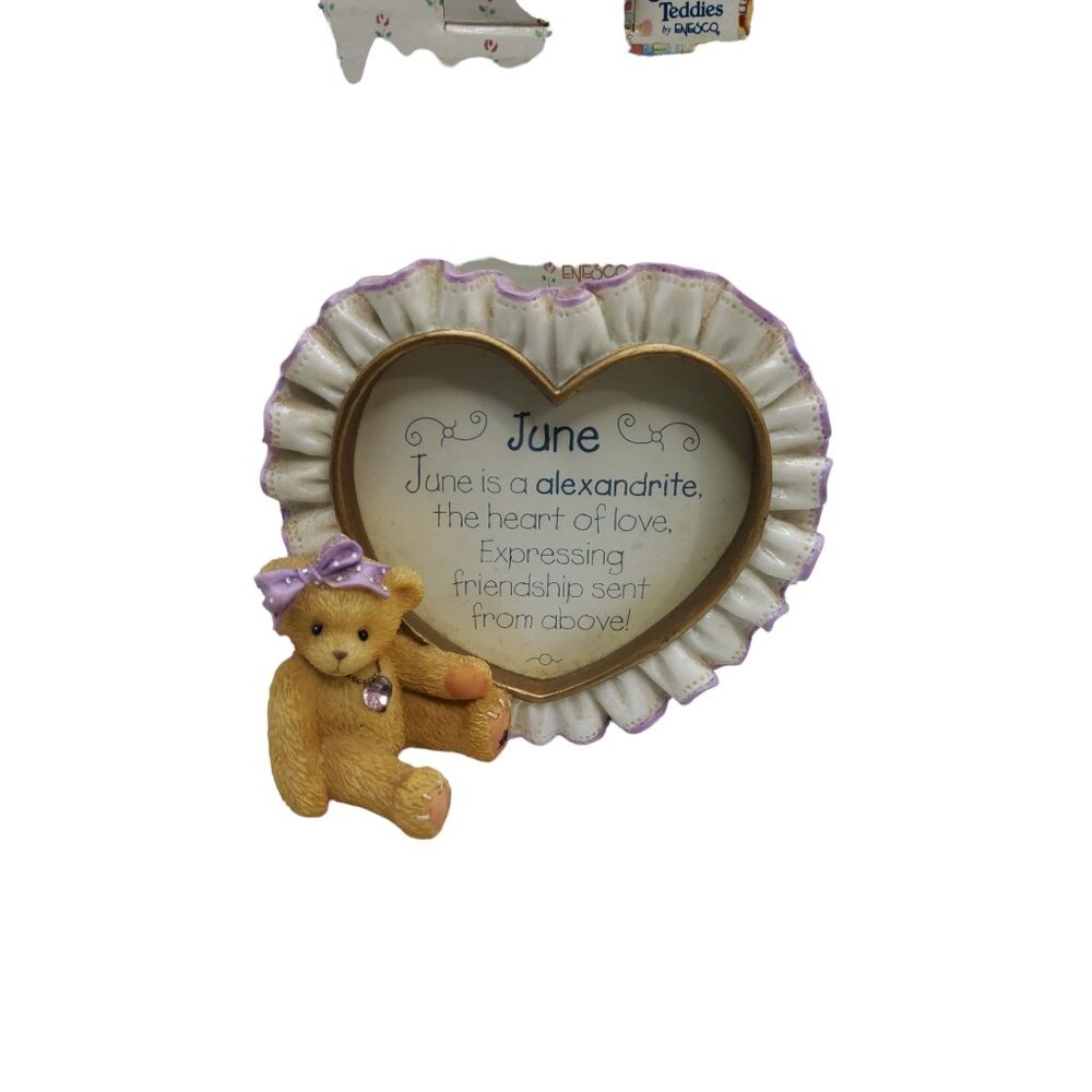 vintage 1990s enesco cherished teddies june birthday photo frame w/box